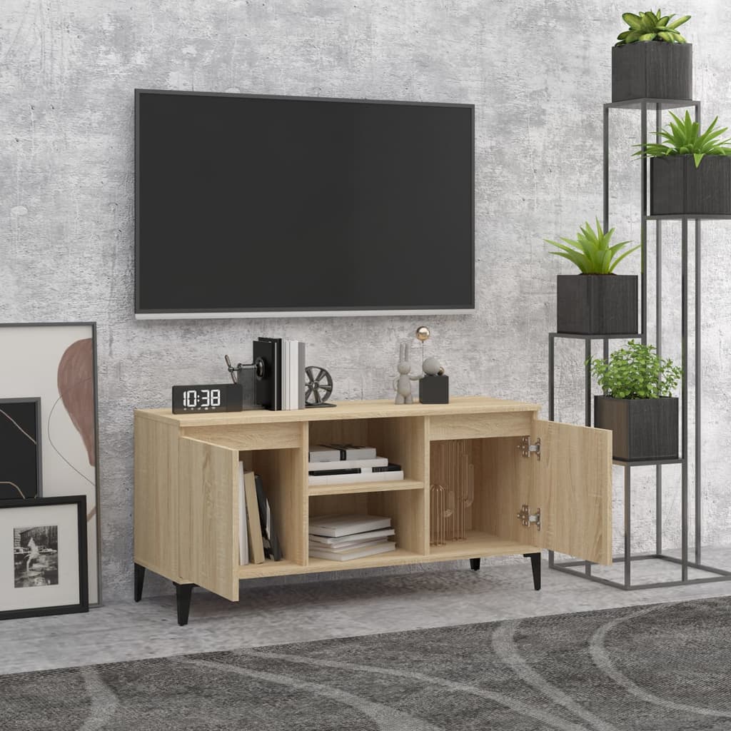 tv-skab med metalben 103,5x35x50 cm sonoma-eg