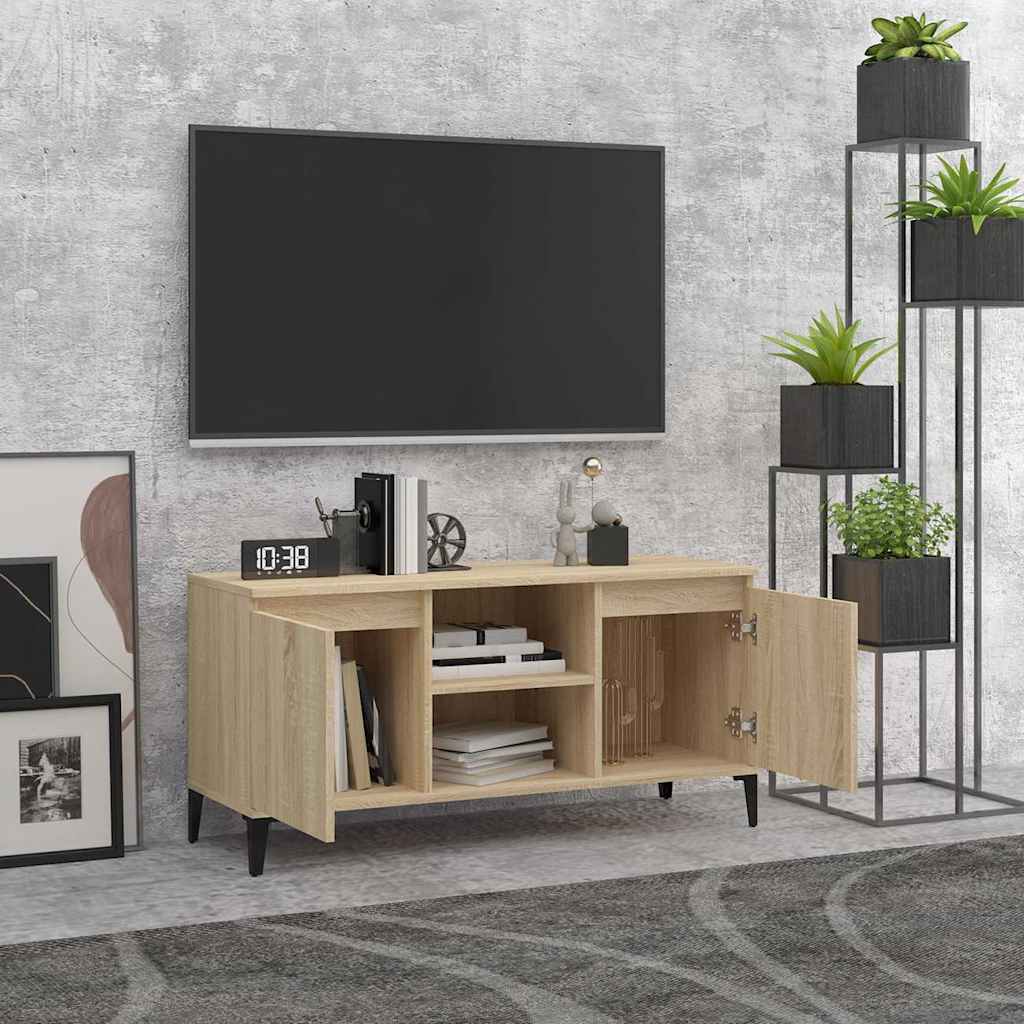 tv-skab med metalben 103,5x35x50 cm sonoma-eg