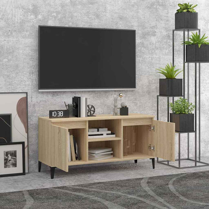 tv-skab med metalben 103,5x35x50 cm sonoma-eg