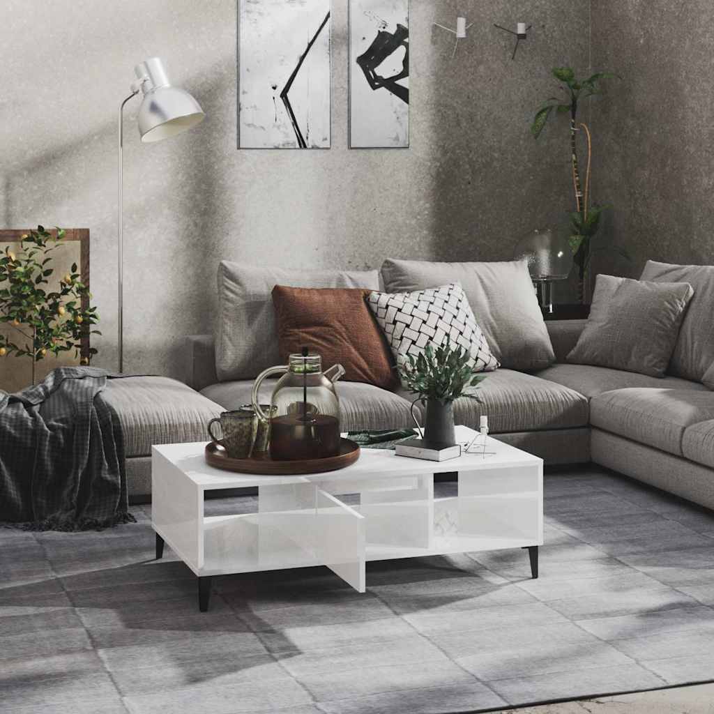 sofabord 103,5x60x35 cm konstrueret træ hvid højglans