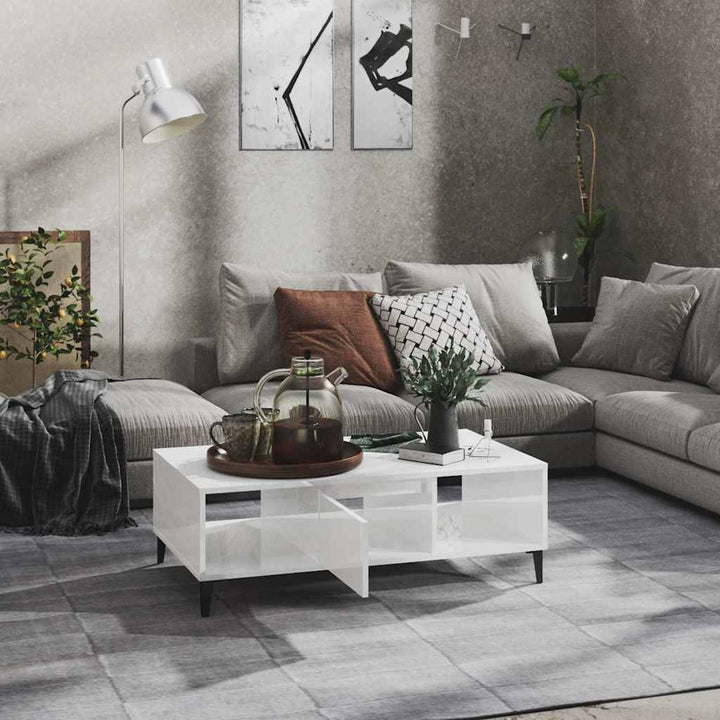 sofabord 103,5x60x35 cm konstrueret træ hvid højglans