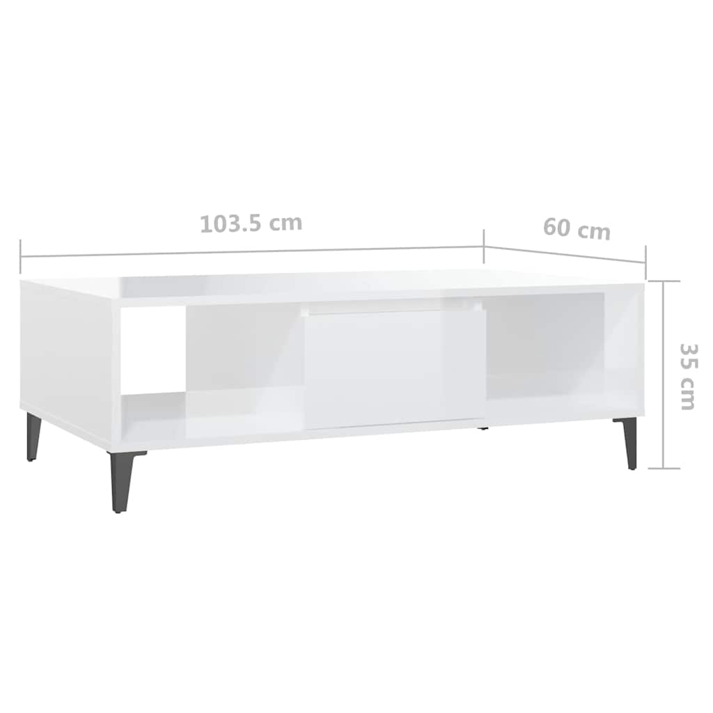 sofabord 103,5x60x35 cm konstrueret træ hvid højglans