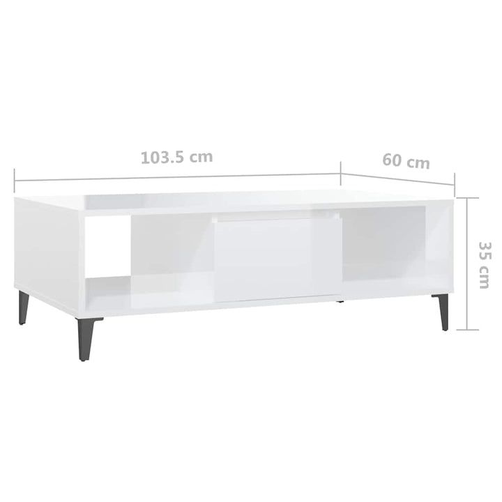 sofabord 103,5x60x35 cm konstrueret træ hvid højglans