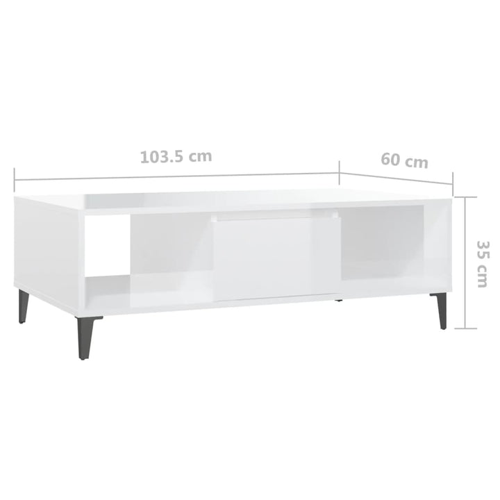 sofabord 103,5x60x35 cm konstrueret træ hvid højglans