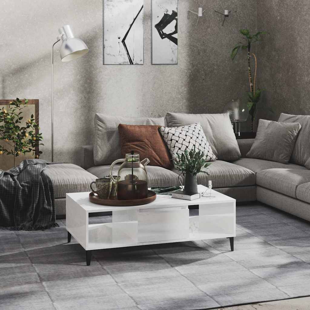 sofabord 103,5x60x35 cm konstrueret træ hvid højglans