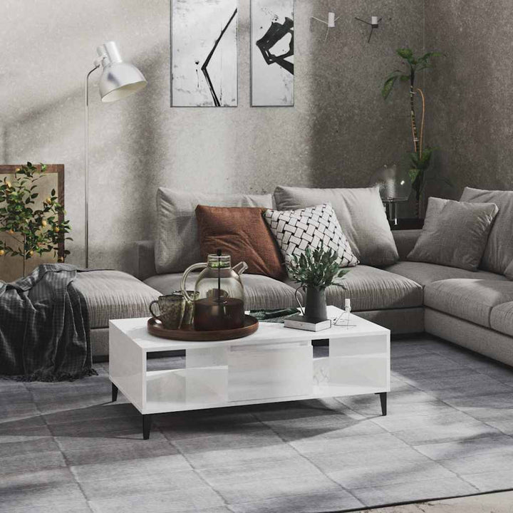 sofabord 103,5x60x35 cm konstrueret træ hvid højglans