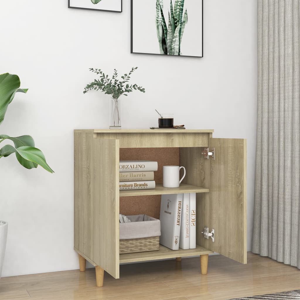 skænk med massive træben 60x35x70 cm konstrueret træ sonoma-eg