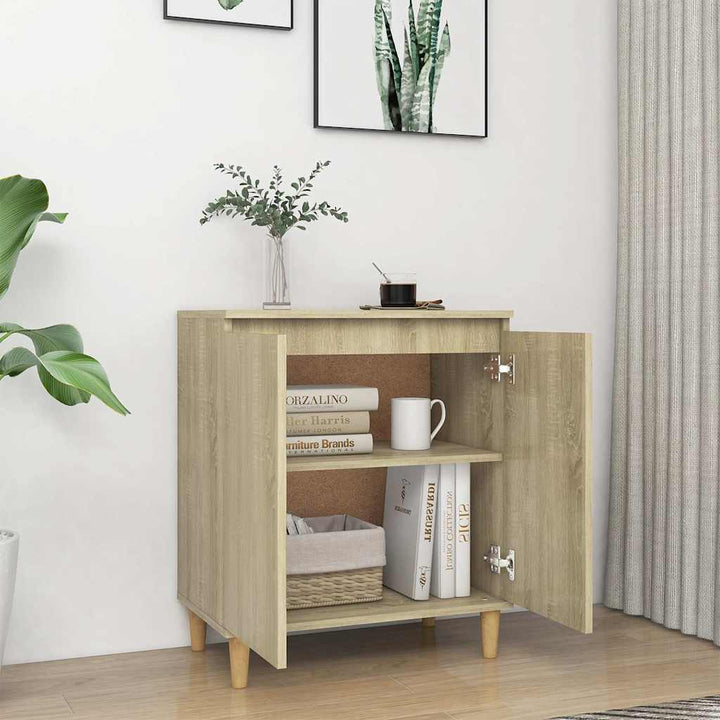 skænk med massive træben 60x35x70 cm konstrueret træ sonoma-eg