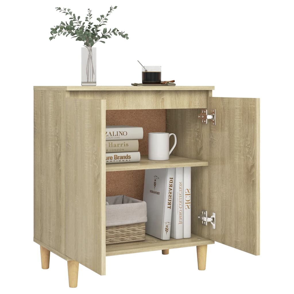 skænk med massive træben 60x35x70 cm konstrueret træ sonoma-eg