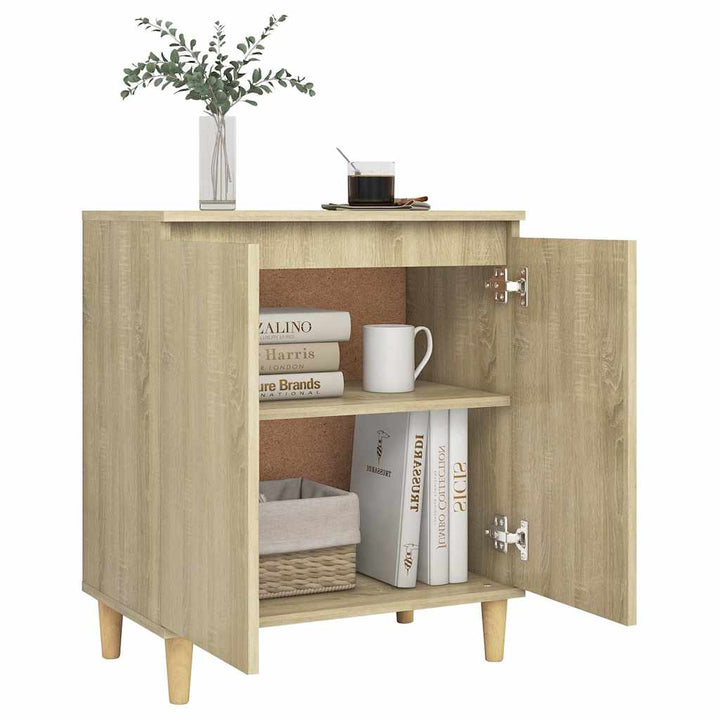 skænk med massive træben 60x35x70 cm konstrueret træ sonoma-eg