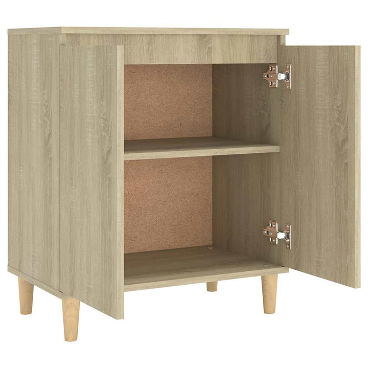 skænk med massive træben 60x35x70 cm konstrueret træ sonoma-eg