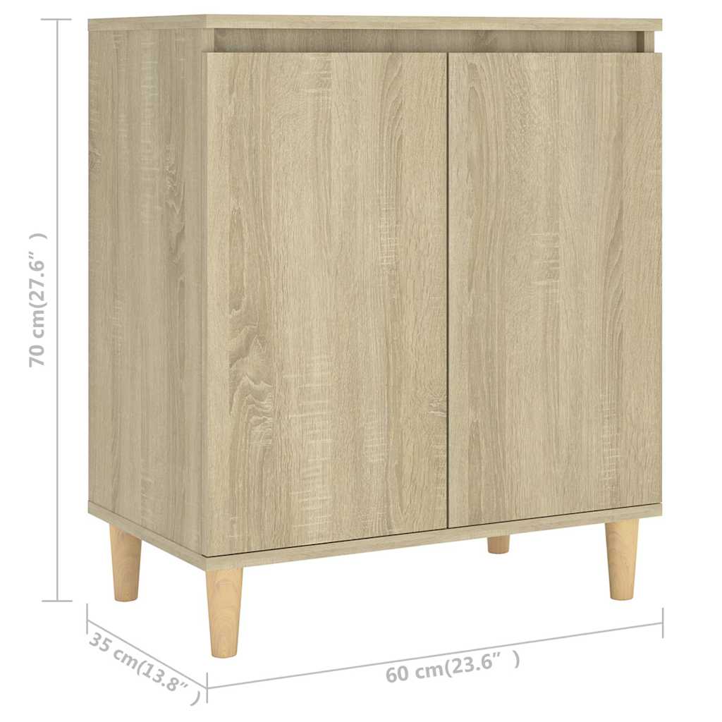 skænk med massive træben 60x35x70 cm konstrueret træ sonoma-eg