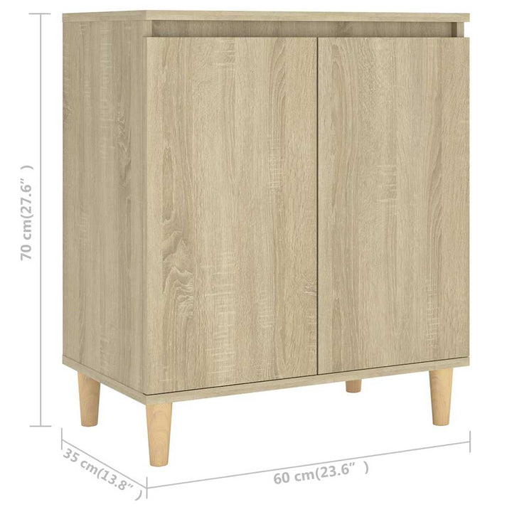 skænk med massive træben 60x35x70 cm konstrueret træ sonoma-eg