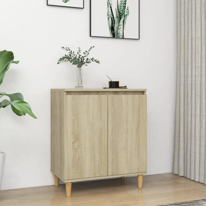skænk med massive træben 60x35x70 cm konstrueret træ sonoma-eg