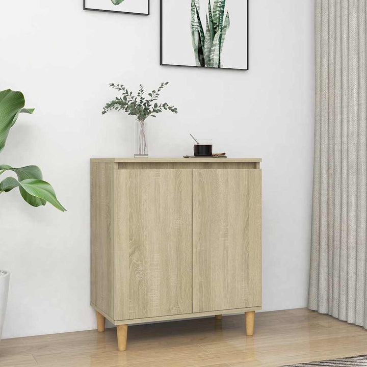 skænk med massive træben 60x35x70 cm konstrueret træ sonoma-eg
