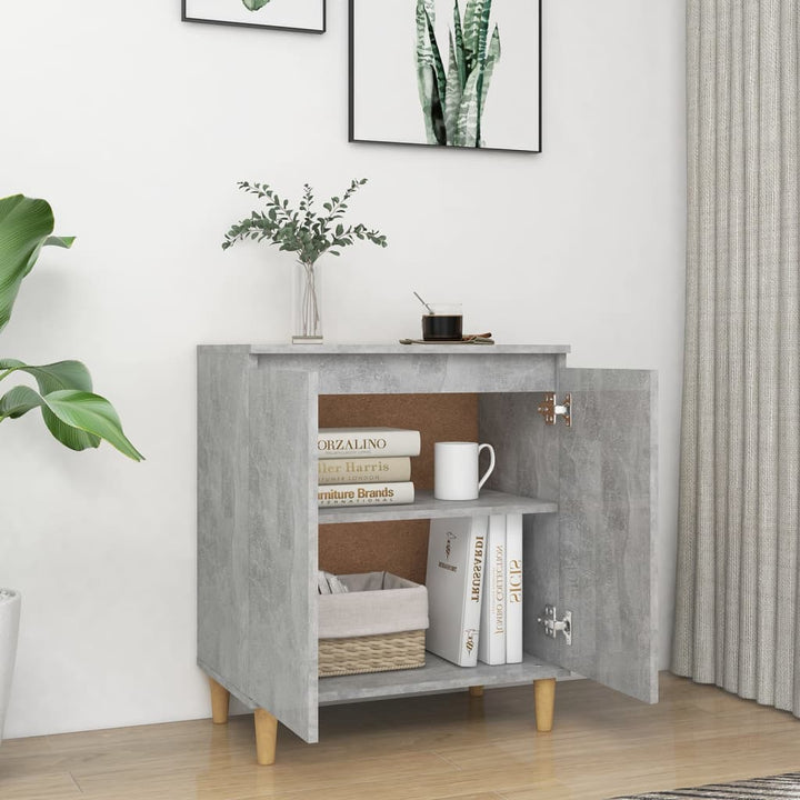 skænk med massive træben 60x35x70 cm konstrueret betongrå