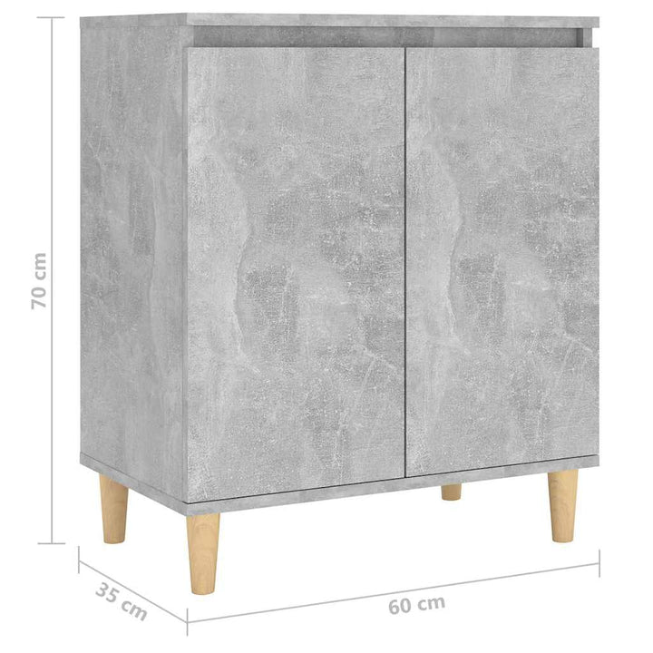 skænk med massive træben 60x35x70 cm konstrueret betongrå