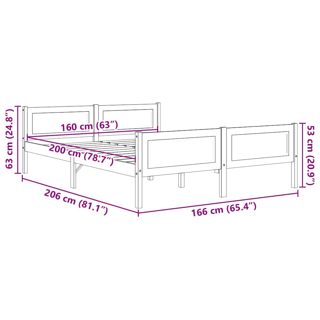 sengestel 160x200 cm massivt fyrretræ