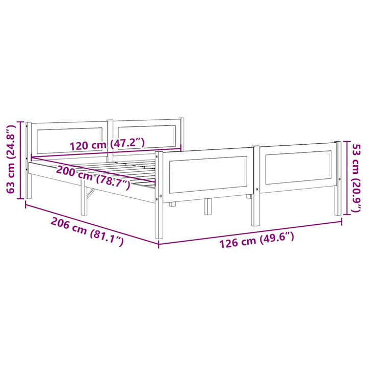 sengestel 120x200 cm massivt fyrretræ grå