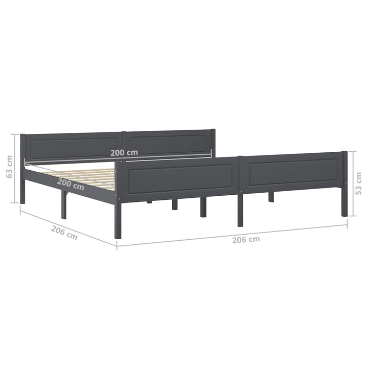 sengeramme uden madras massivt fyrretræ 200x200 cm grå