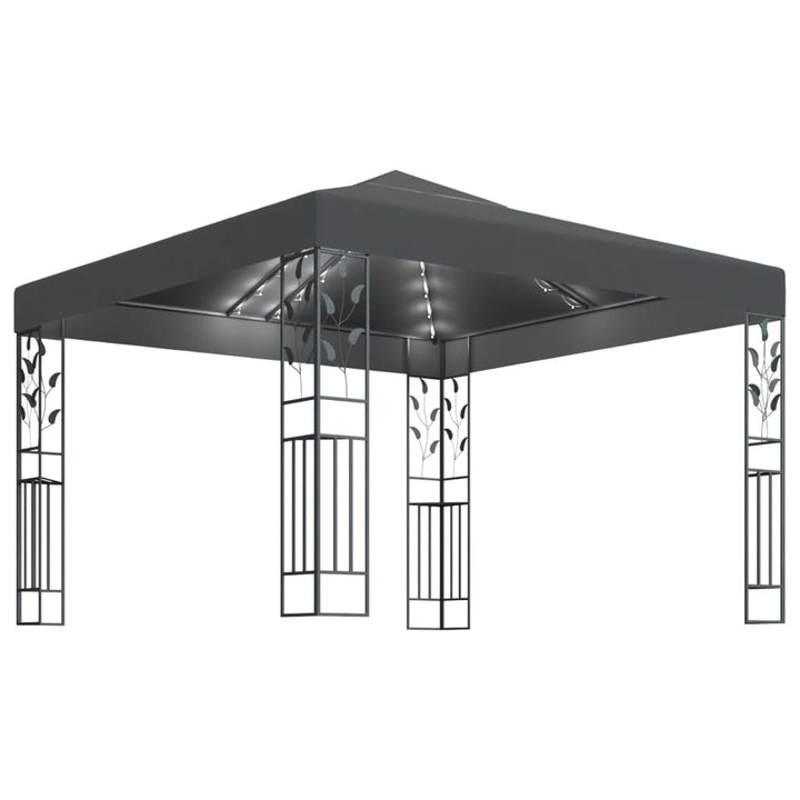 pavillon med LED-lyskæder 3x3 m antracitgrå
