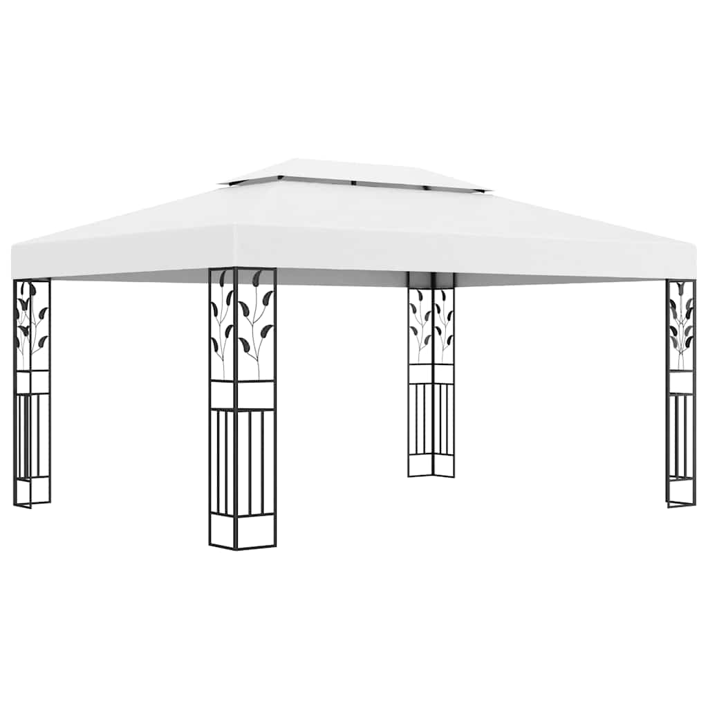 pavillon med dobbelt tag og LED-lyskæder 3x4 m hvid