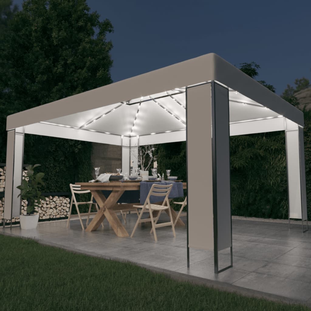 pavillon med LED-lyskæder 3x4 m hvid