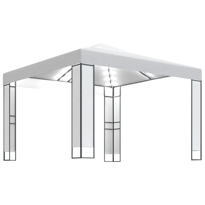 pavillon med dobbelt tag og LED-lyskæder 3x3 m hvid
