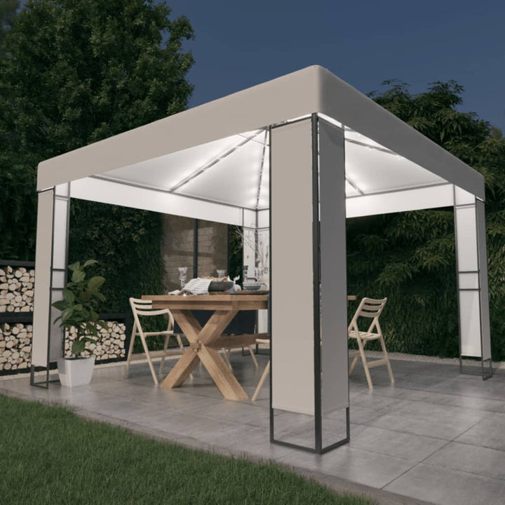 pavillon med dobbelt tag og LED-lyskæder 3x3 m hvid