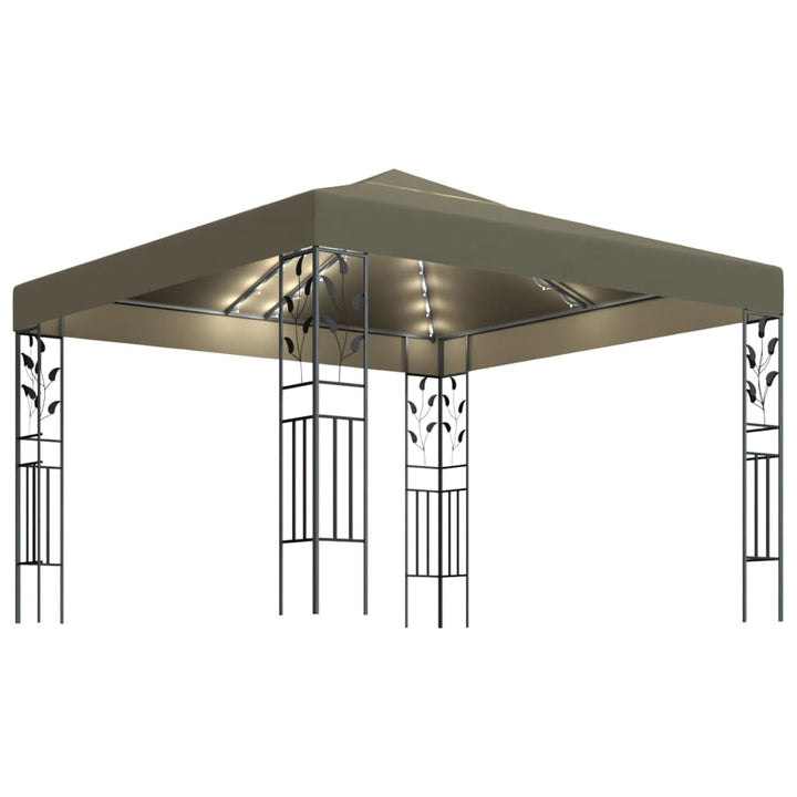 pavillon med LED-lyskæder 3x3 m gråbrun