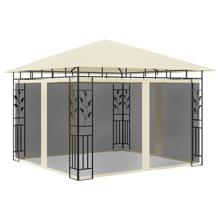 pavillon med myggenet og LED-lyskæder 3x3x2,73 m cremefarvet