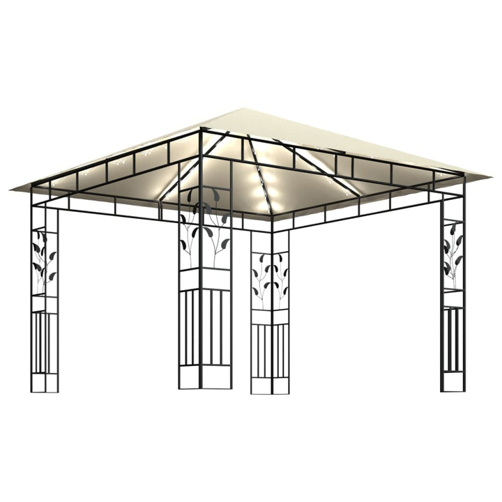 pavillon med myggenet og LED-lyskæder 3x3x2,73 m cremefarvet