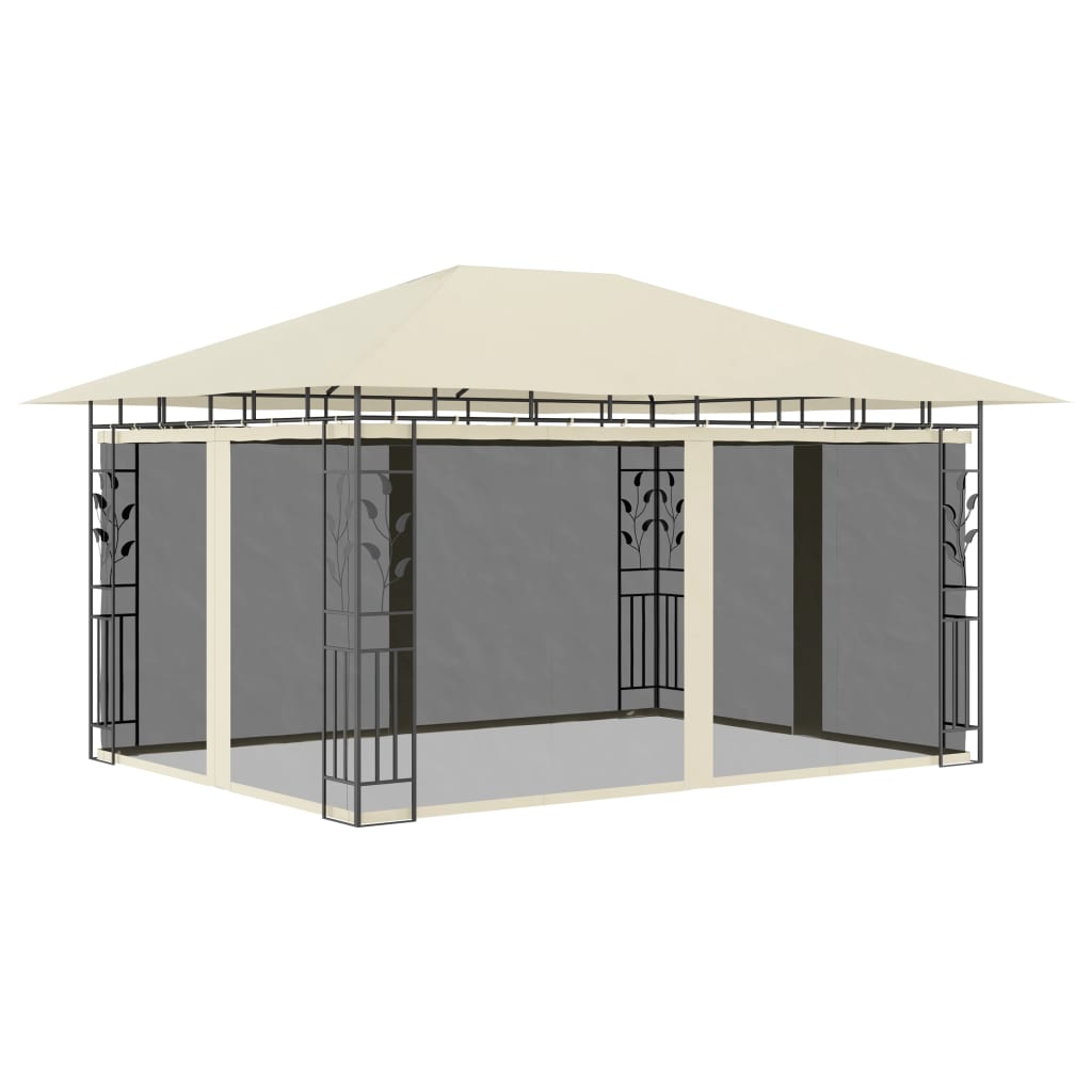 pavillon med myggenet og LED-lyskæder 4x3x2,73 m cremefarvet