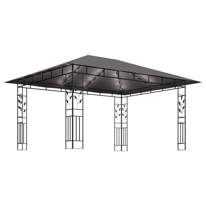 pavillon med myggenet og LED-lyskæder 4x3x2,73 m antracitgrå