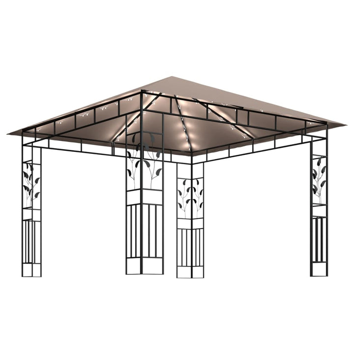 pavillon med myggenet og LED-lyskæder 3x3x2,73 m gråbrun