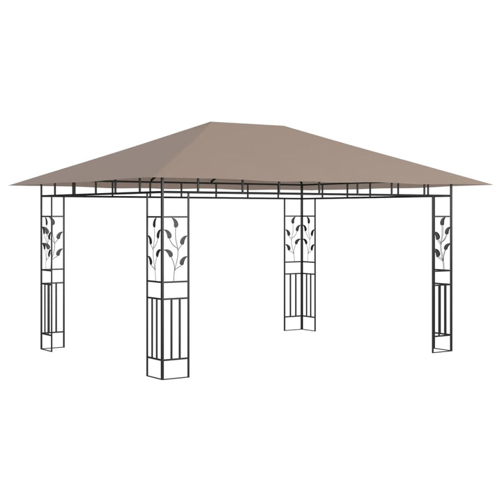 pavillon med myggenet + LED-lyskæder 4x3x2,73 m gråbrun