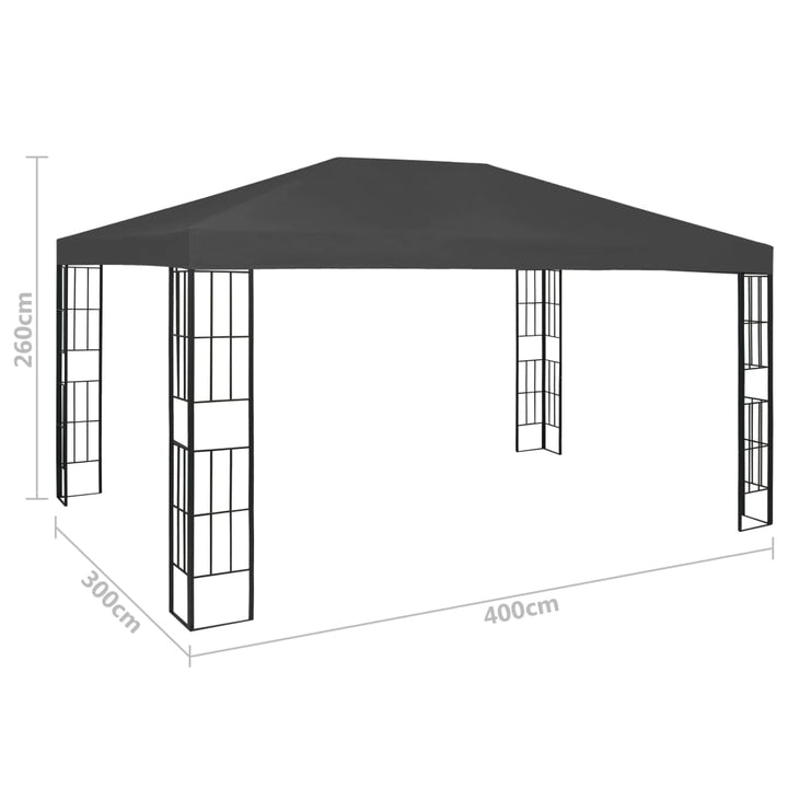 pavillon med LED-lyskæder 3x4 m antracitgrå