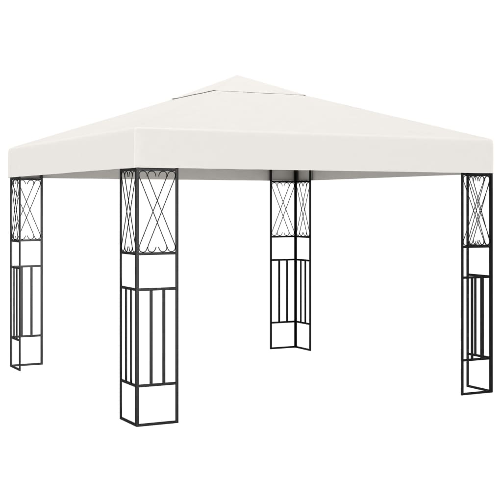 pavillon med LED-lyskæder 3x3 m stof cremefarvet