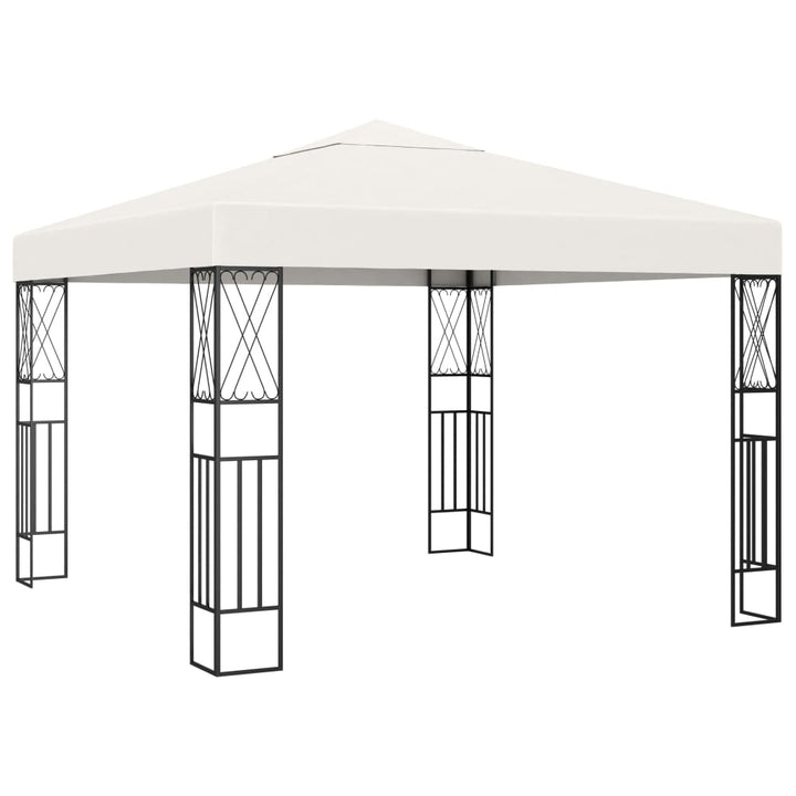pavillon med LED-lyskæder 3x3 m stof cremefarvet
