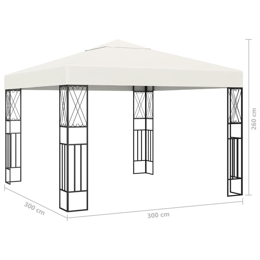 pavillon med LED-lyskæder 3x3 m stof cremefarvet