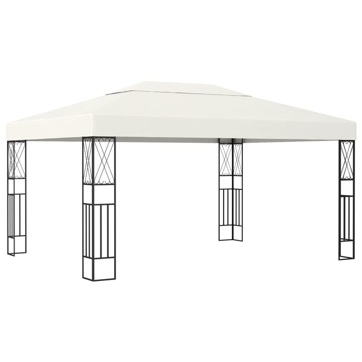 pavillon med LED-lyskæder 3x4 m stof cremefarvet