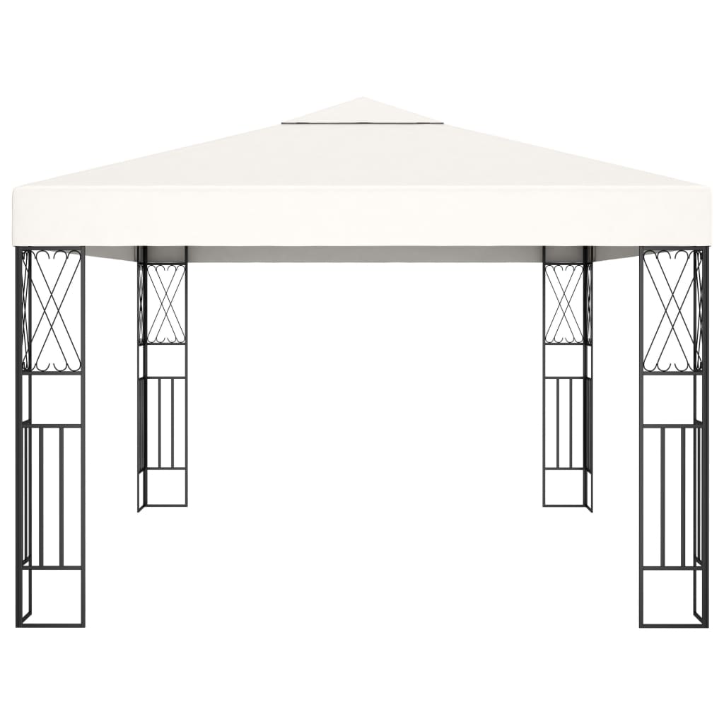 pavillon med LED-lyskæder 3x4 m stof cremefarvet