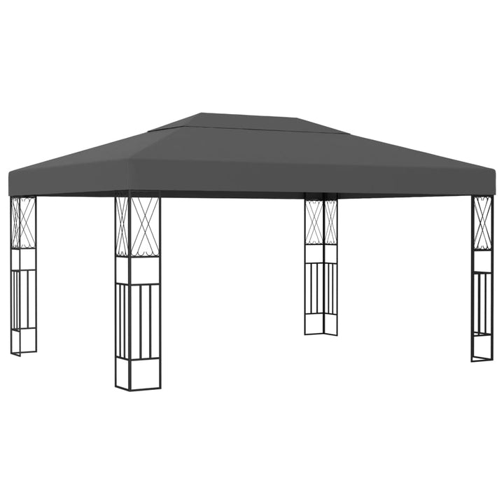 pavillon med LED-lyskæder 3x4 m stof antracitgrå