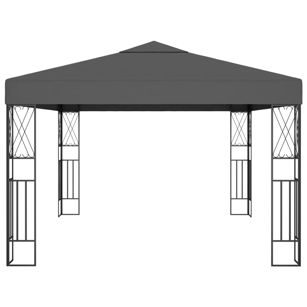 pavillon med LED-lyskæder 3x4 m stof antracitgrå