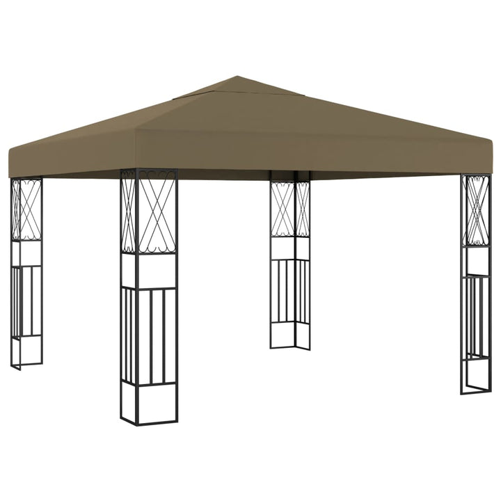 pavillon med LED-lyskæder 3x3 m stof gråbrun