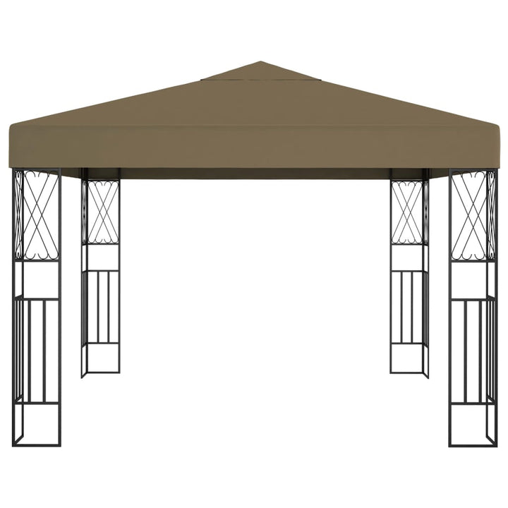 pavillon med LED-lyskæder 3x3 m stof gråbrun
