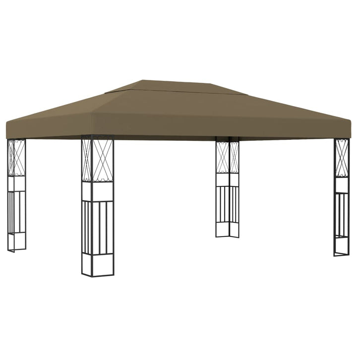pavillon med LED-lyskæder 3x4 m stof gråbrun