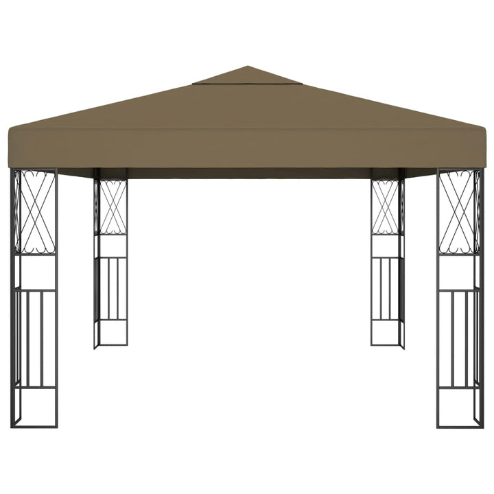 pavillon med LED-lyskæder 3x4 m stof gråbrun