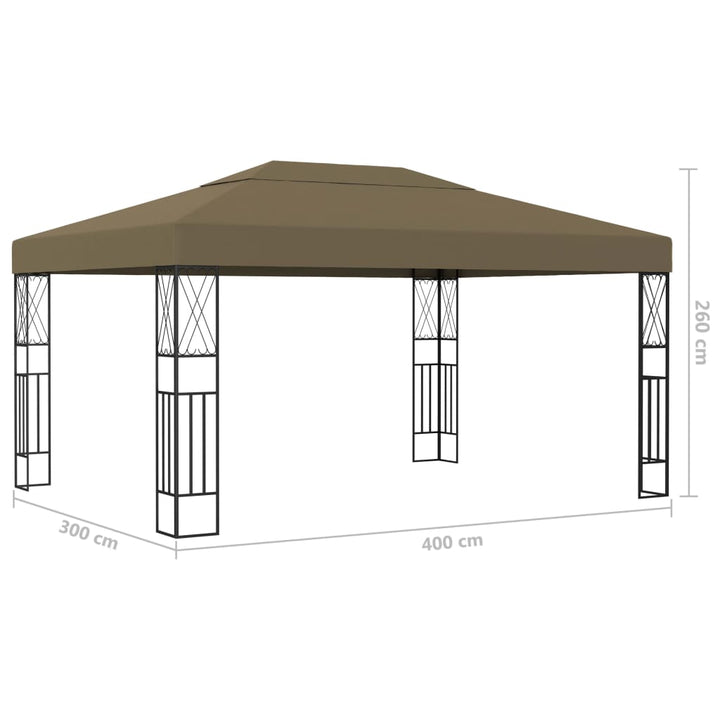 pavillon med LED-lyskæder 3x4 m stof gråbrun