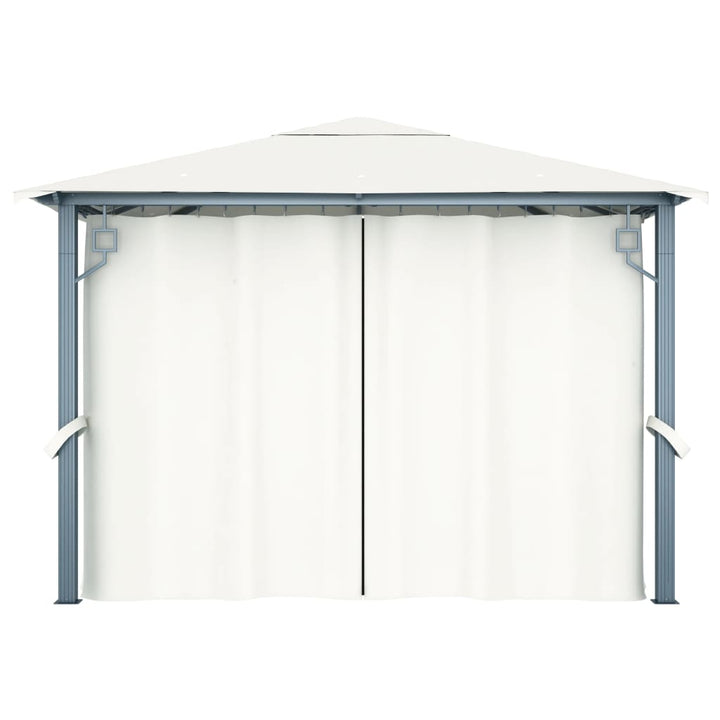 pavillon med gardin + LED-lyskæder 3x3 m aluminium cremefarvet